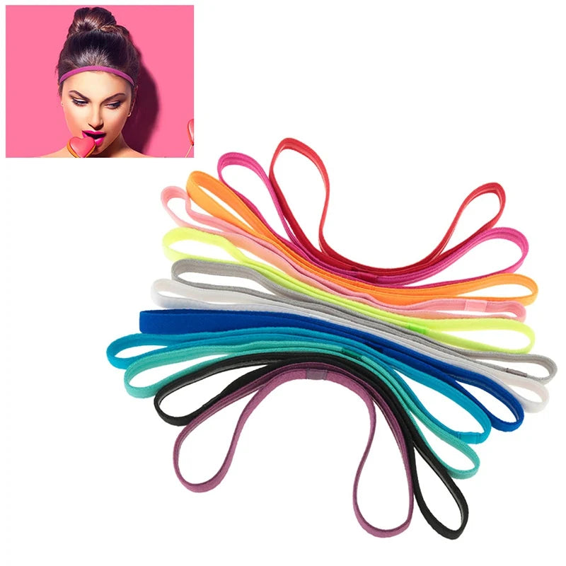 12Pcs Yoga Hair Band Women Elastic Candy Color Headband Girl Non-Slip Rubber Sweatband Running Gym Fitness Workout Accessories