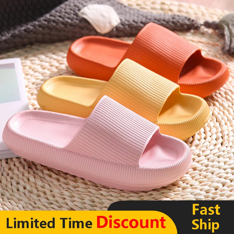 Women Bathroom Slippers Cloud Cushion Slides Summer Soft Thick Platform Home Men Indoor Non-slip Flat Flip Flops Quick Drying